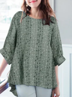 Allover Floral Print Crew Neck 3/4 Sleeve Blouse -Zanzea Shop c95b04e6 f0f1 49ad a2bc a1916b5dab87