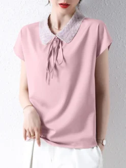 Women Bead Lapel Tie Casual Short Sleeve Blouse -Zanzea Shop c9713d8e aecf 4dfe 85ce 75c3f9509aca