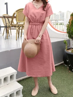 Solid Elastic Waist V-neck Short Sleeve Casual Dress 14 Solid Elastic Waist V-neck Short Sleeve Casual Dress -Zanzea Shop c98ab7e7 1dc0 41a5 91aa 119739c233d4
