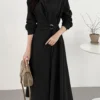 Solid Long Sleeve Belt Lapel Casual Dress