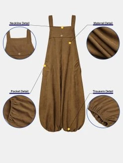 Women Corduroy Solid Color Casual Jumpsuit With Pockets -Zanzea Shop c9d227f0 9e2b 41a1 863f 6fc47c5d7024