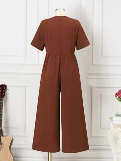 Women Solid Pleated Short Sleeve Wide Leg Jumpsuit 12 Women Solid Pleated Short Sleeve Wide Leg Jumpsuit -Zanzea Shop c9e8e8d5 a877 4f8f 923d 7edcab8045cb
