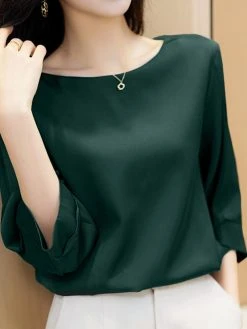 Satin Solid Crew Neck 3/4 Sleeve Women Blouse 17 Satin Solid Crew Neck 3/4 Sleeve Women Blouse -Zanzea Shop c9f27960 3290 4669 ae2c afadea0e2085