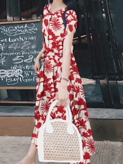 Flower Print Button Front V-neck Casual Dress With Belt -Zanzea Shop ca0ca53f 1848 4faa 89ea 3a2d4967b020