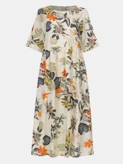 Vintage Floral Print High Waist Plus Size Dress -Zanzea Shop ca1c1436 d693 4338 abe5 f8f2feb4f18b