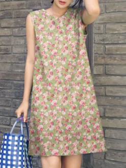 Women Allover Ditsy Floral Print Crew Neck Sleeveless Dress -Zanzea Shop ca4129c4 1283 4d9d b22a 74230b6157dd