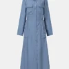 Ethnic Solid Color Pocket Button Long Sleeve Lapel Maxi Dress