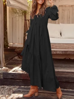 Casual Solid Color Button V-neck Plus Size Dress With Pockets -Zanzea Shop cacbdab3 dc06 404d 9faa 83b443c0d12d