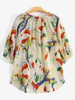 Women Swan Watercolor Floral Print V-Neck Half Sleeve Blouse -Zanzea Shop cae23473 be5b 4d7a 9ad9 2cf027e309a2