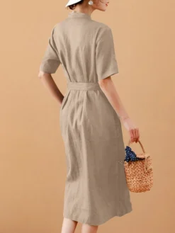 Solid Short Sleeve Stand Collar Dress With Belt -Zanzea Shop cafb37c7 ae2b 4fb7 aacc 2cf4c8df5be8
