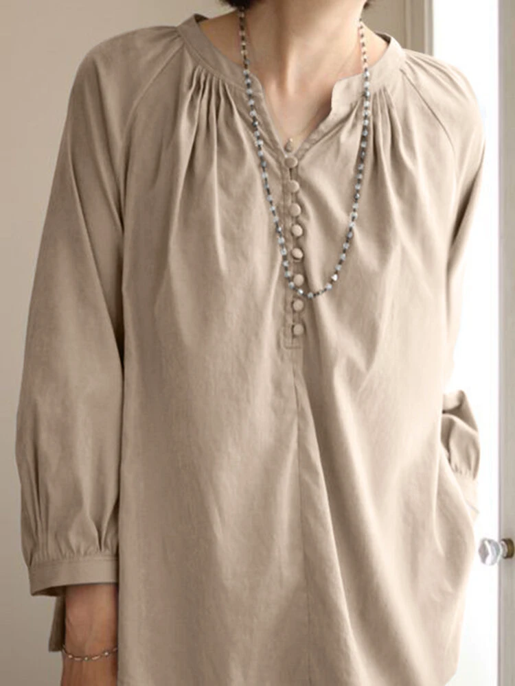 Solid Pleated Stand Collar Blouse For Women 4 Solid Pleated Stand Collar Blouse For Women - Image 4