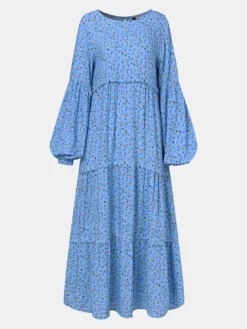 Women Ethnic Floral Print Patchwork Puff Long Sleeves O-neck Dress -Zanzea Shop cc0d7a91 36df 4e96 80ca f374b6a8a8d6