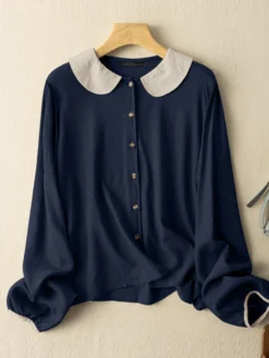 Contrast Long Sleeve Button Front Lapel Women Blouse -Zanzea Shop cc17f0b7 86b2 41b2 b88b 3e57f61161f3