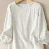 Lace Solid Long Sleeve Crew Neck Casual Blouse