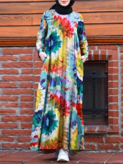 Colorful Calico Print Long Sleeve Dress With Pocket Women -Zanzea Shop cc87c998 e9be 4051 b739 fd4d5e4d585e