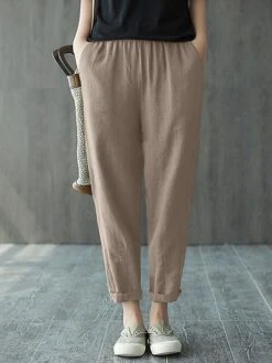 Solid Pocket Casual Cropped Tapered Pants For Women -Zanzea Shop cca225c3 848b 48f7 a694 4b3b22575cb4