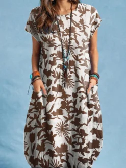 Plants Print Pocket Short Sleeve Crew Neck Casual Dress 14 Plants Print Pocket Short Sleeve Crew Neck Casual Dress -Zanzea Shop cca5291b 9c27 4934 b54b 2ba5fc389c3b