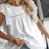 Lace Ruffle Sleeve Solid Crew Neck Loose Blouse