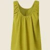 Women Solid Crew Neck Pleated Casual Sleeveless Tank Top