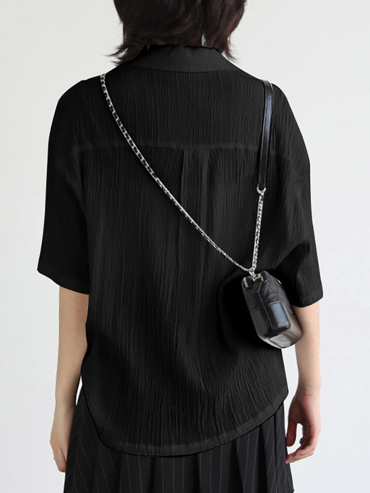 Solid Textured Half Sleeve Button Front Lapel Shirt 6 Solid Textured Half Sleeve Button Front Lapel Shirt - Image 6