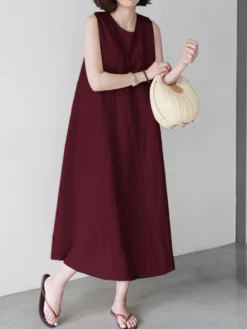 Solid Sleeveless Pocket Casual Crew Neck Dress -Zanzea Shop cde0e87d 3a22 4dbb 8088 3ddbad0e1804
