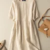 Women Solid Short Sleeve Crew Neck Casual Dress