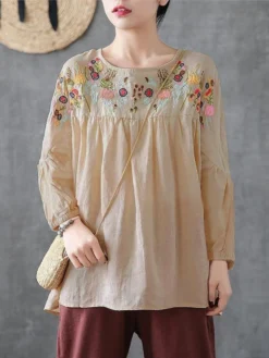 Vintage Flowers Embroidery Long Sleeve Plus Size Blouse -Zanzea Shop cdff877c 8be6 4b1b 98b8 ab11745f195f