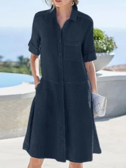Women Solid Lapel Button Up Shirt Dress With Sleeve Tabs 7 Women Solid Lapel Button Up Shirt Dress With Sleeve Tabs -Zanzea Shop ce1be034 5a98 413e a5ab 827df52741d9