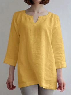 Solid Casual Notch Neck 3/4 Sleeve Blouse -Zanzea Shop ce460f86 ae35 4fd2 a1ad 5e40bd83cc2c