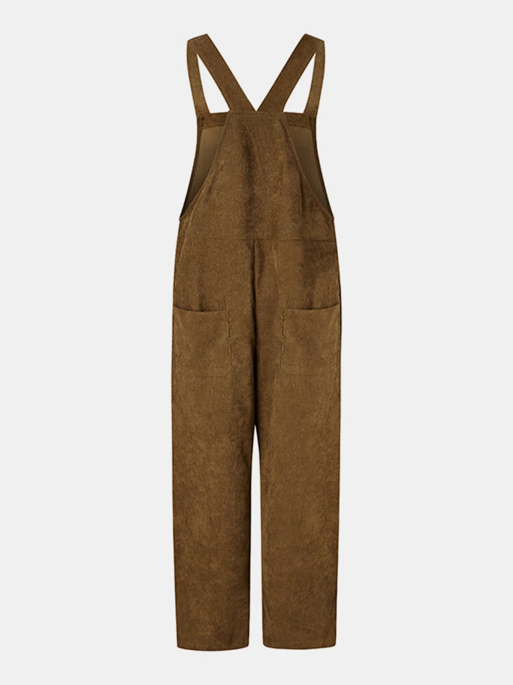 Solid Color Button Pocket Sleeveless Casual Corduroy Jumpsuit For Women 5 Solid Color Button Pocket Sleeveless Casual Corduroy Jumpsuit For Women - Image 5