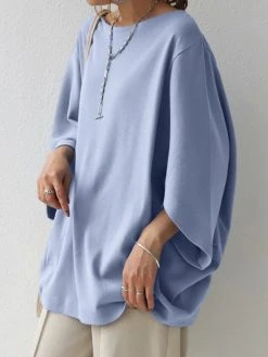 Solid Dolman Sleeve Loose O-neck Casual Women Blouse -Zanzea Shop ceb4995d d3a4 48ce 9884 77d77a1c266b