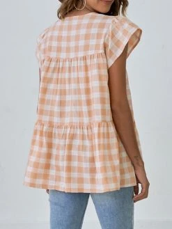 Women Check Print Ruffle Sleeve V-neck A-line Blouse 19 Women Check Print Ruffle Sleeve V-neck A-line Blouse -Zanzea Shop cebc09b1 a1c3 4593 b25f 10231baabe97