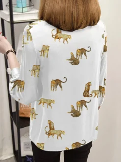 Leopard Pattern Crew Neck 3/4 Sleeve Blouse For Women -Zanzea Shop cef27dd5 e080 443a b011 c3b49708ab21