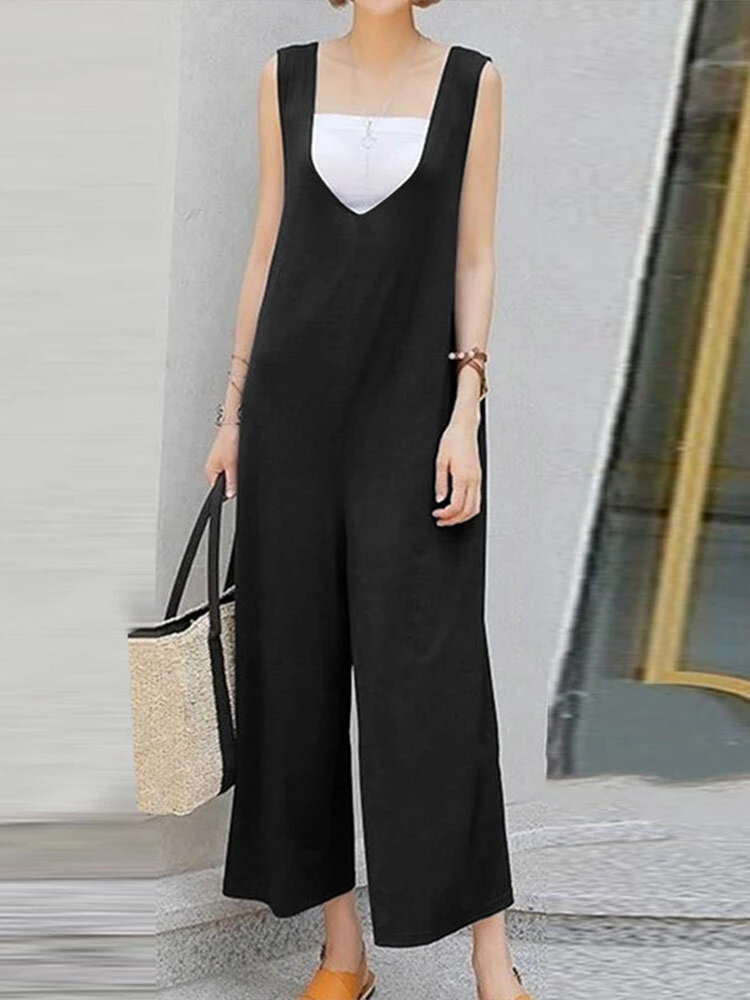 Solid Backless Sleeveless Casual Jumpsuit 1 Solid Backless Sleeveless Casual Jumpsuit
