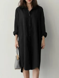 Solid Long Sleeve Button Lapel Casual Shirt Dress -Zanzea Shop cf172f6d d6a7 405c b788 209ccf8c70da