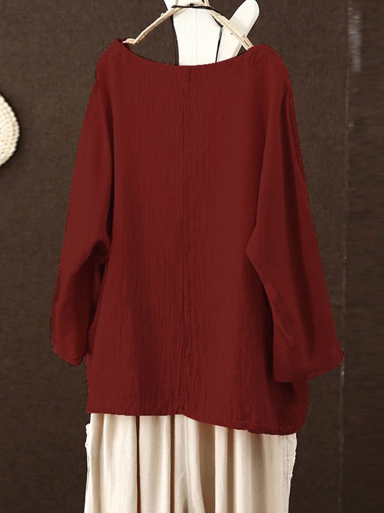 Solid Color Crew Neck Long Sleeve Plus Size Blouse 4 Solid Color Crew Neck Long Sleeve Plus Size Blouse - Image 4