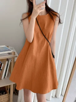 Solid Sleeveless A-Line Casual Cotton Midi Dress -Zanzea Shop cf3cf585 caa4 42ba a873 662e1626f3ec