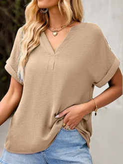 Solid V-neck Short Sleeve Casual Loose Women Blouse -Zanzea Shop cf809886 77e5 4707 9655 01d0c102242e
