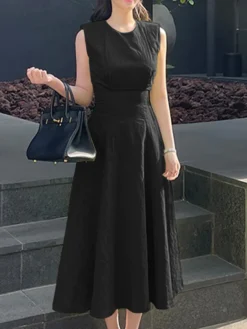 Solid Sleeveless A-line Swing Crew Neck Women Dress -Zanzea Shop cf8beac8 3930 4c18 a06b 0abeb3df6e7a