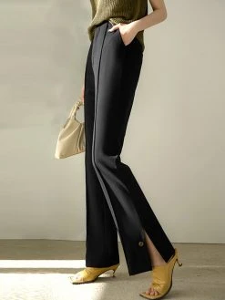 Solid Slit Hem Pocket Bootcut Leg Pants -Zanzea Shop cfc209b7 d6d8 43ad a54e 2f1635b1e2de