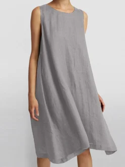 Women Solid Crew Neck Cotton Casual Sleeveless Dress -Zanzea Shop cfefb7e0 0874 4e88 95af 71453c3386bb