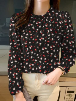 Radom Allover Floral Long Sleeve Ruffle Trim Stand Collar Blouse -Zanzea Shop d0051159 b8dc 4d7d a894 39a7c90ccf05