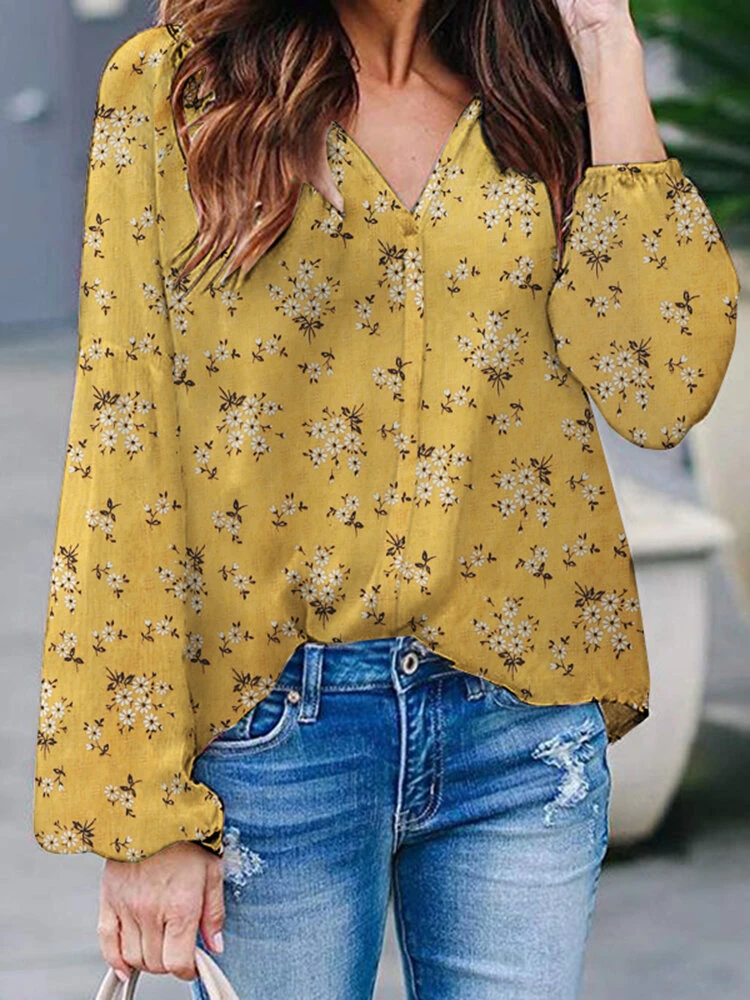 Calico V Neck Long Sleeve Casual Blouse 2 Calico V Neck Long Sleeve Casual Blouse - Image 2