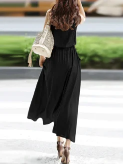 Solid Pocket Sleeveless Drawstring Waist Lapel Dress -Zanzea Shop d0180906 bdf1 42b7 a08e 13cbe123a88c