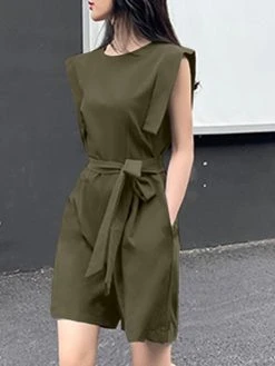 Solid Pocket Sleeveless Crew Neck Romper With Belt 20 Solid Pocket Sleeveless Crew Neck Romper With Belt -Zanzea Shop d0345678 cb40 404b ba63 f88964205c8b