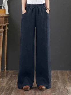 Solid Pocket Straight Leg Pants For Women -Zanzea Shop d057abd2 ed68 46bb b446 6cdc3934e548