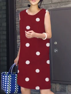 Dot Print Sleeveless Crew Neck Dress For Women -Zanzea Shop d06b62f8 332c 4bd2 9ce1 d7dc80f46ef9