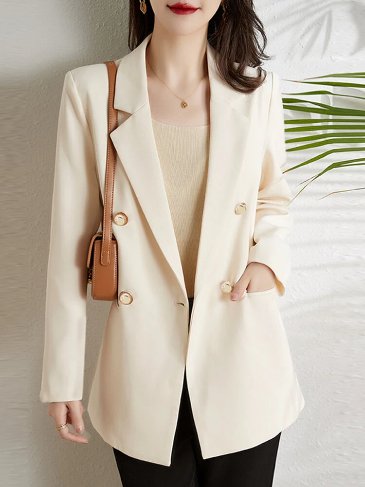 Solid Lapel Pocket Long Sleeve Button Casual Blazer 1 Solid Lapel Pocket Long Sleeve Button Casual Blazer