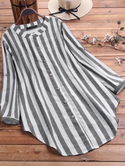 Striped Irregular Button Plus Size Shirt For Women -Zanzea Shop d072252a 5577 4459 af61 02e18b908c33