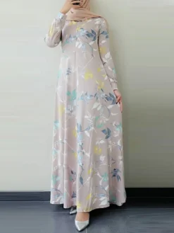 Leaves Print O-neck Long Sleeve Casual Muslim Dress For Women -Zanzea Shop d0989424 6097 40f0 a3f4 3df15281806a